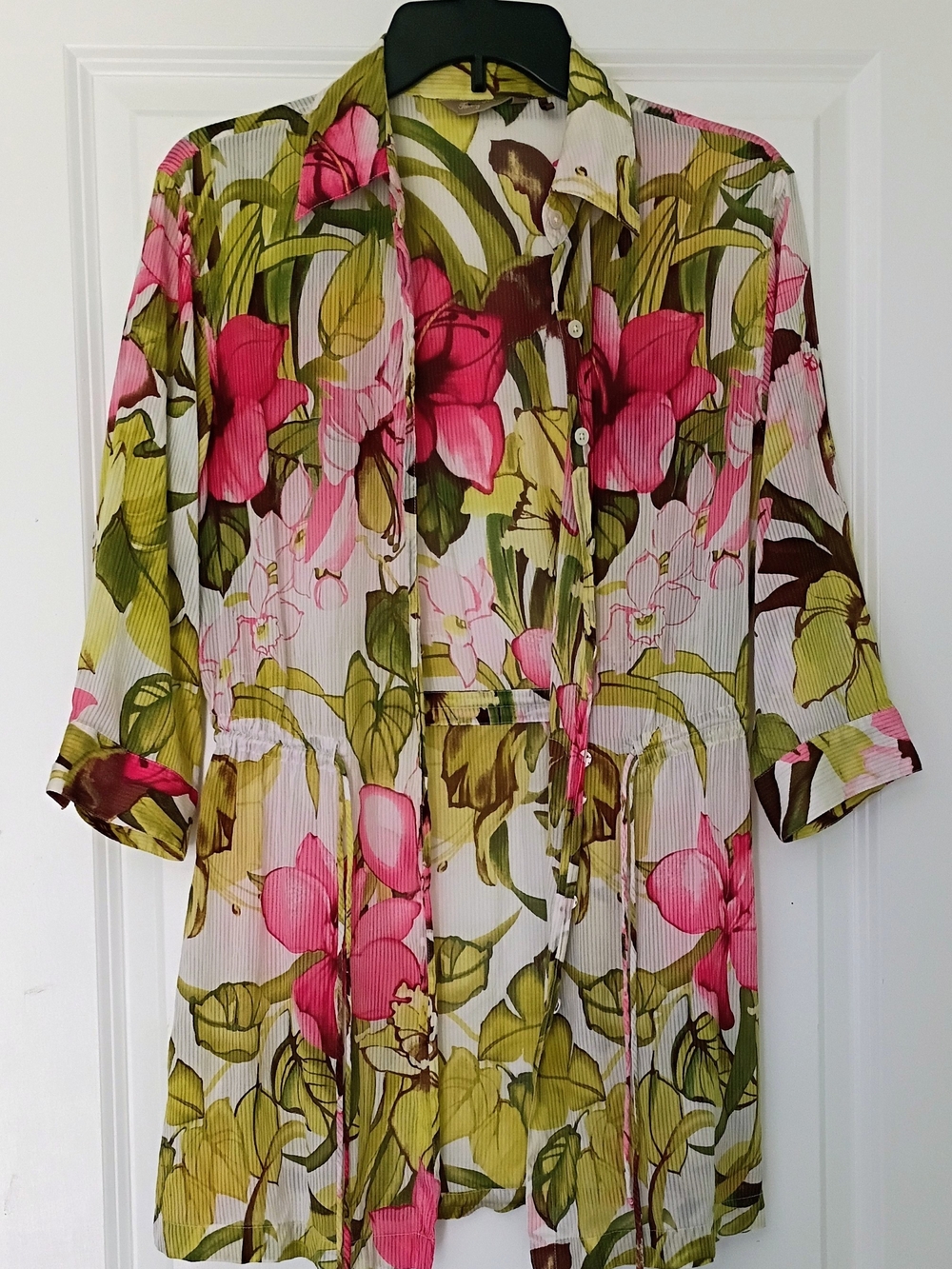 Tommy Bahama Pink & Green Floral Sheer Button-Front Cardigan